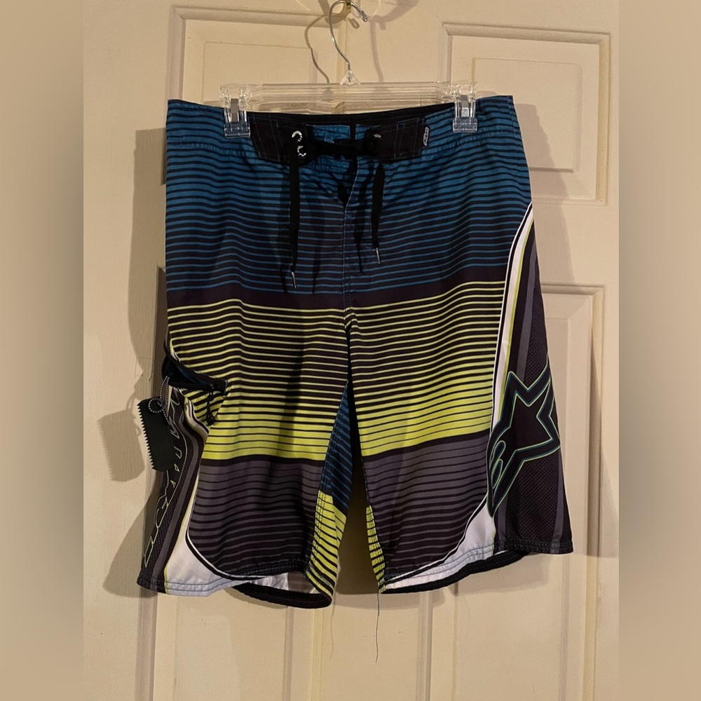 Alpinestars Men's Striped Blue and Yellow Board Shorts